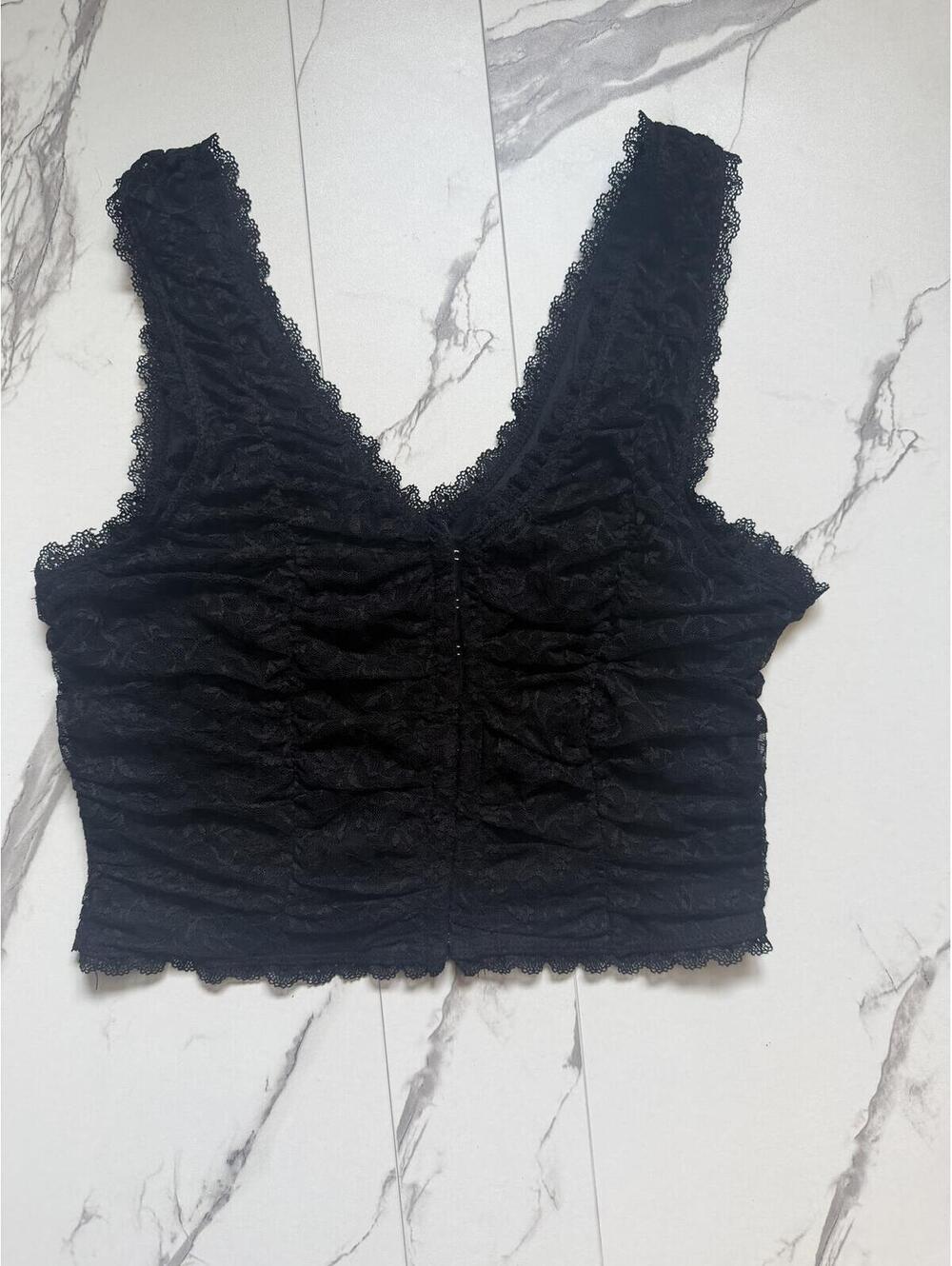 One Clothing Black Lace Ruched Hook Front Top Coquette Indie Sleaze L